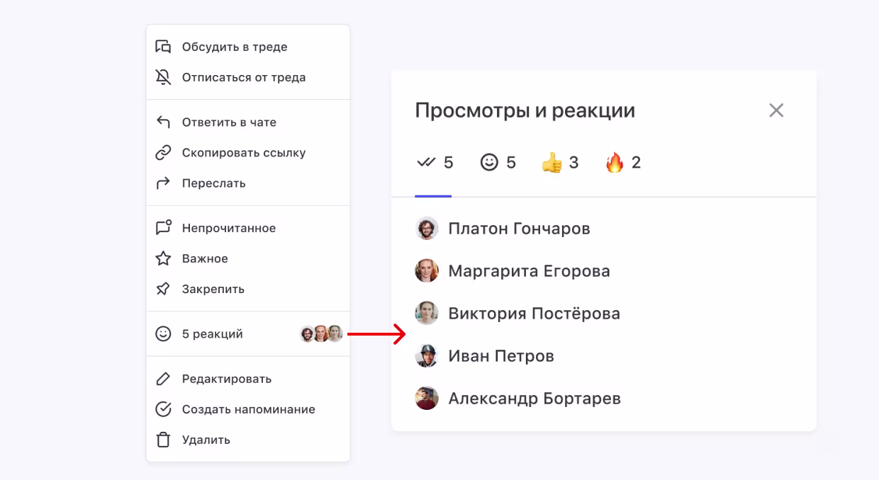 Список прочитавших и поставивших реакцию